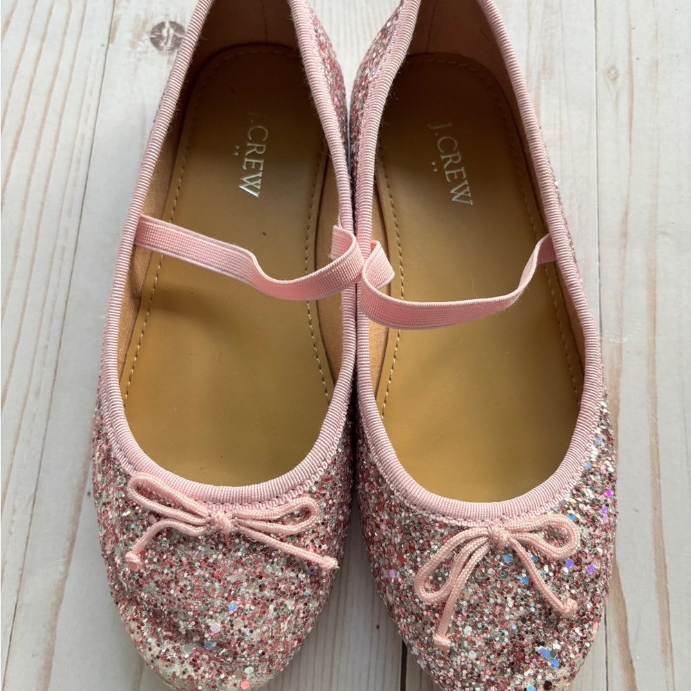 J. Crew Pink Glitter Girls Strappy Ballet Flats Girls Size 2